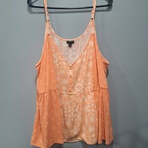 Torrid Orange Floral Babydoll Cami Top Plus Size 3 3X V-Neck Button Front Blouse